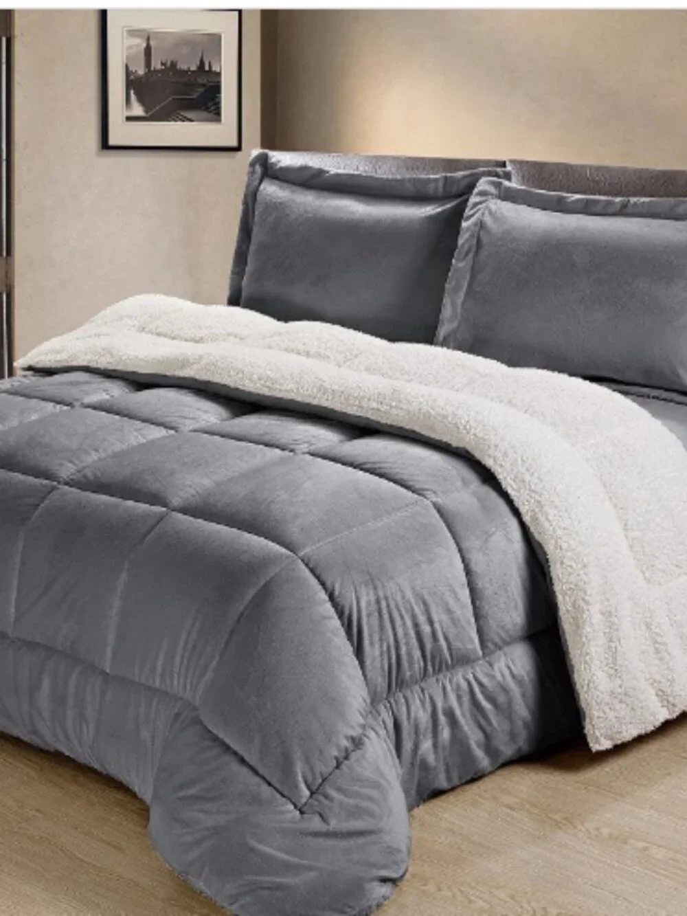 Swift Home Ultra Plush Reversible Micromink & Sherpa Fleece Comforter Set, Silve